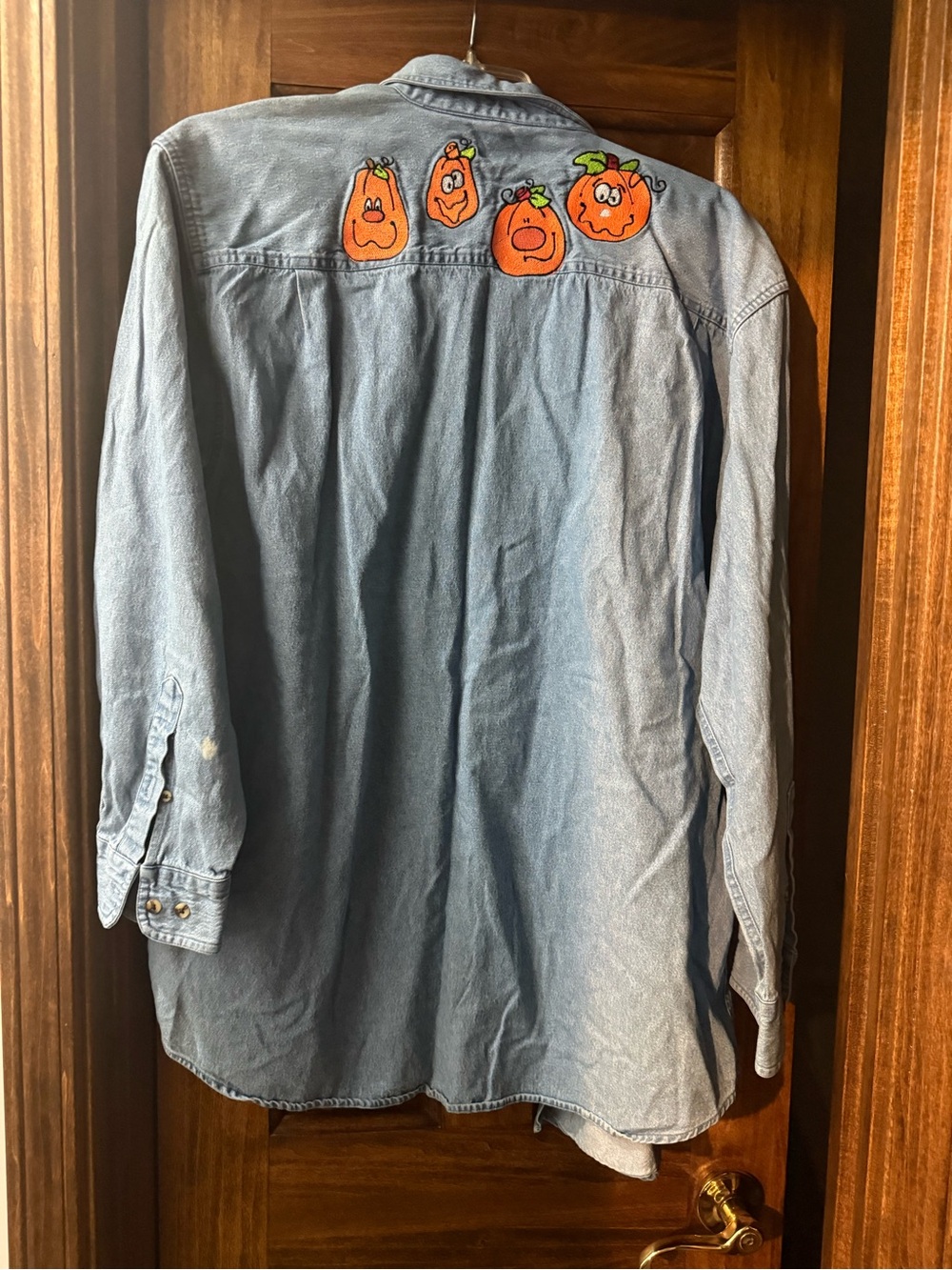 Rivers End Vintage Women’s Denim Long Sleeve Ghost/Orange Pumpkins XL Halloween